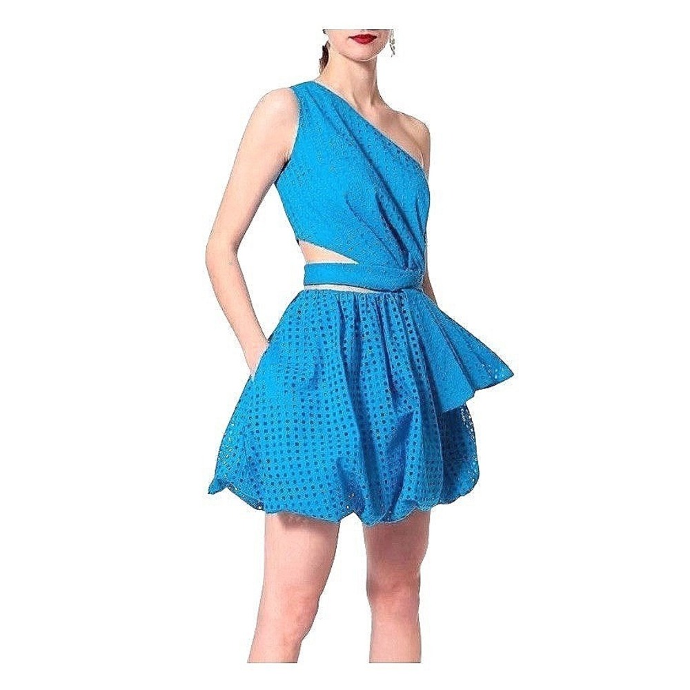 AGGI by HALEWSKI Asymmetrical Sleeveless Bubble Hem Mini Dress Bluetiful Size 2
